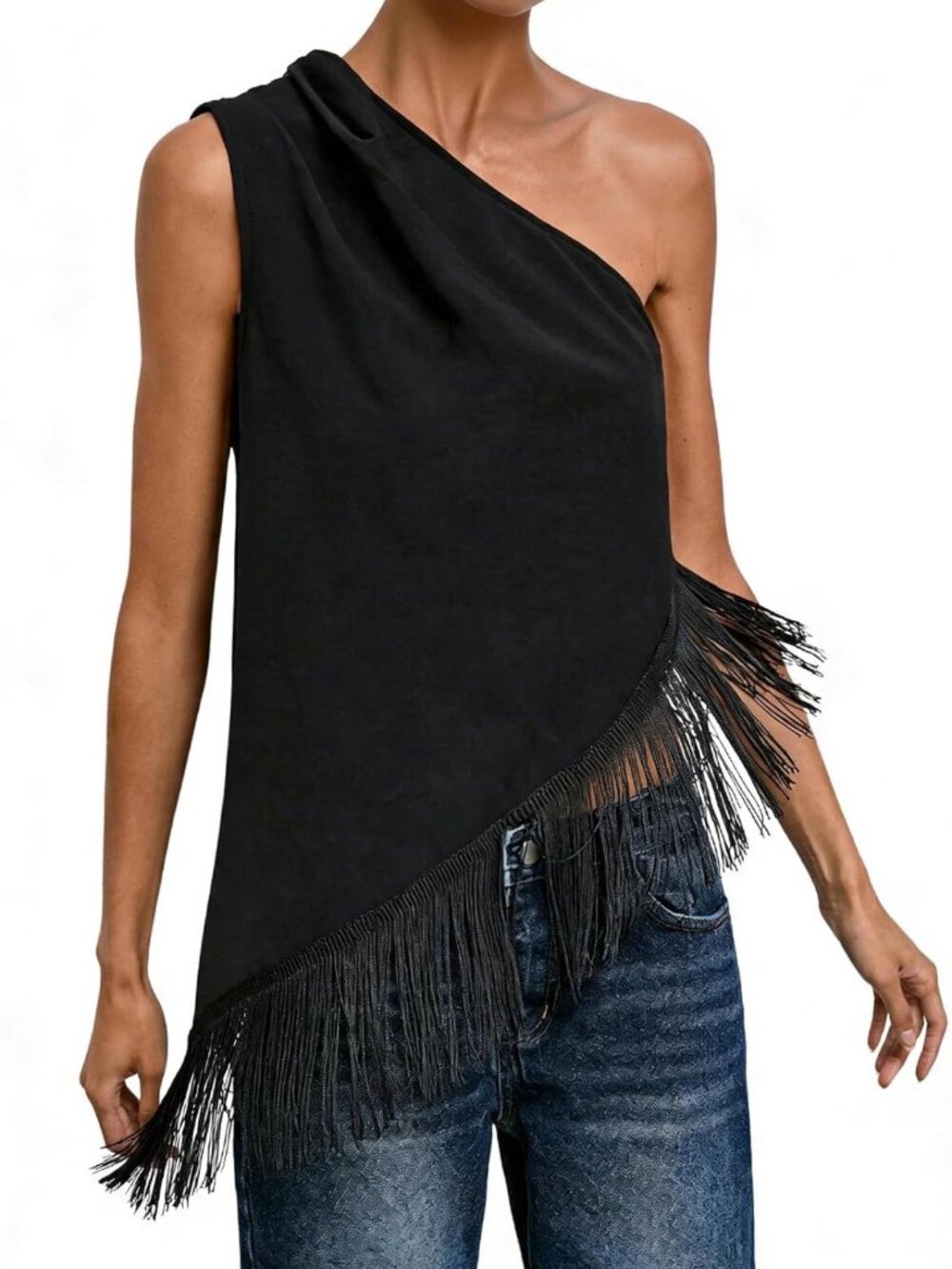 Chic Asymmetrical Fringe Sleeveless Tank Top for Going Out - Stylish & Trendy